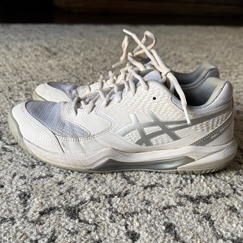 Women’s Asics White and Gray FOR TENNIS Athletic Shoes